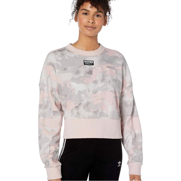 NWOT Adidas pink camo crop top sweater size small - Picture 1 of 6